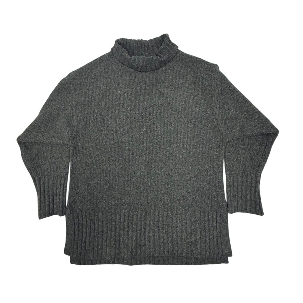 A New Day Womens XS Gray Mock Neck Ribbed Knit Split Hem Sweater Charcoal